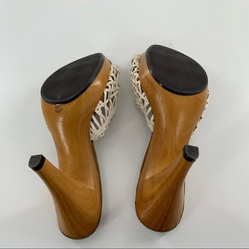 Ana womens heels size 8.5 white woven faux wooden heel vintage Y2k chunky Barbie - Picture 6 of 11